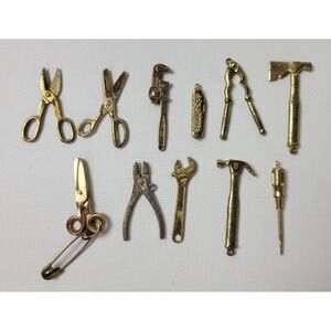 Vintage Intercast Mini Charms Metal Miniature Tool Set 11 Pieces Men